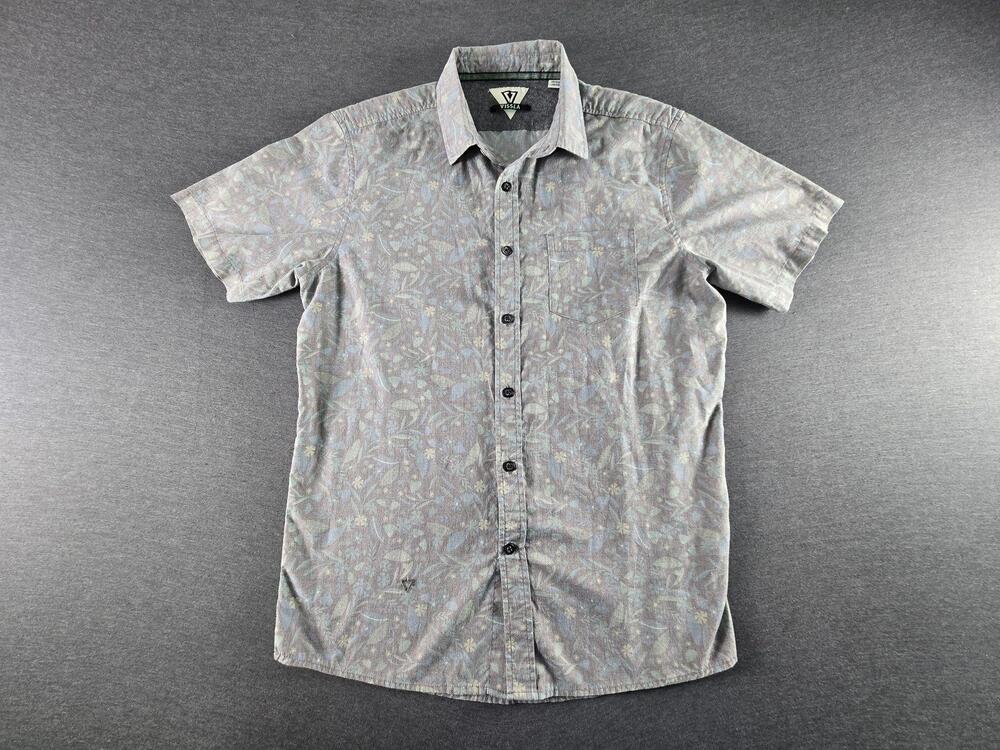 Vissla Shirt Mens Medium Gray Floral Short Sleeve Button Up Casual Tropical